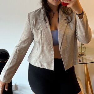 BB Dakota by Steve Madden Cropped Linen Plaid Blazer